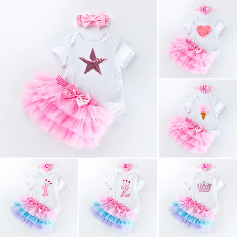 

Baby Girls 1st Birthday Outfit ONE Romper Tutu Skirt Ears Headband Cake Dresses Festival Holiday Baby Girl Clothing Set