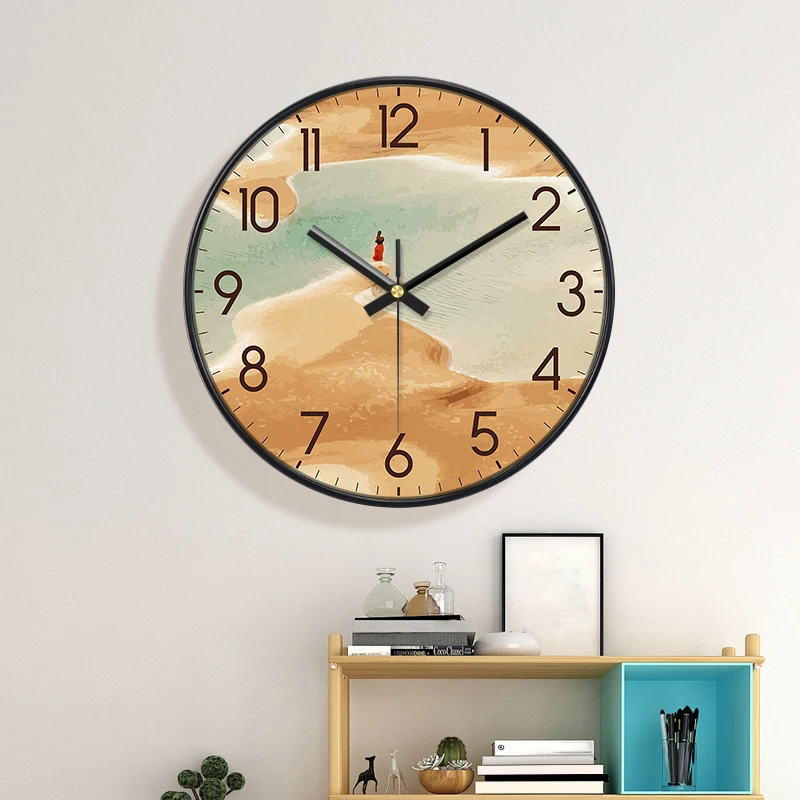 Boho Desert Wall Clock Beach Landscape Art Silent Clock for Living Room Bedroom Time Management Home Decor Battery-Operated