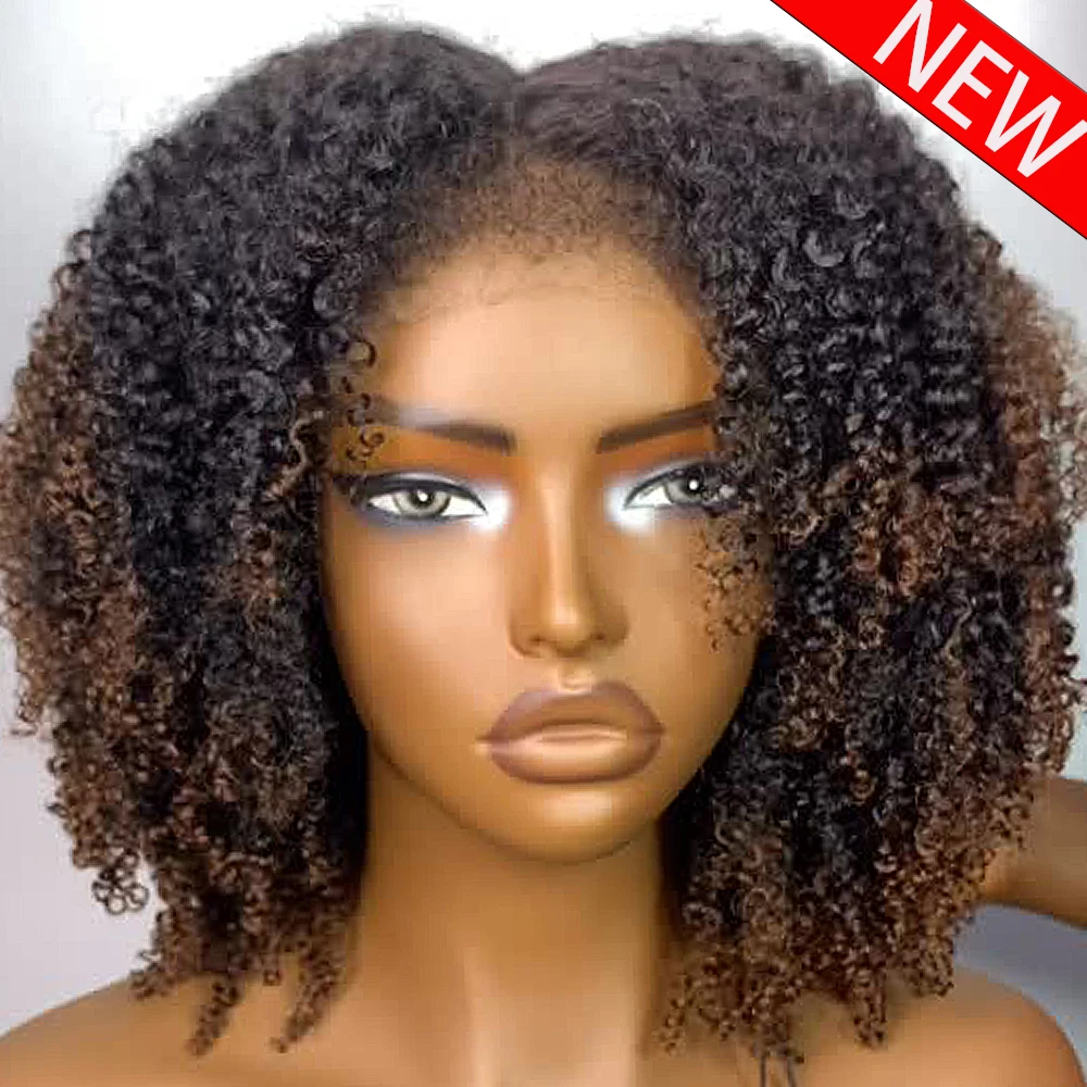 100% Echthaar-Perücken 13x4 Highlight HD Lace Front Echthaar-Perücken Kinky Curly 400 Dichte Klebefreie Perücken Omber Braun Gefärbte Perücken