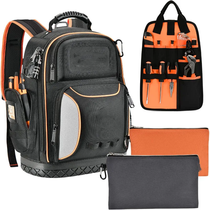 

Heavy Duty Black Tool Backpack with Lock for Electricians Construction Workers Multi Functional Storage Bag
