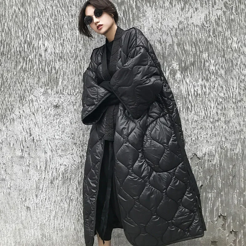 New Winter Strap Robe V-neck Loose Long Cotton Coat Cotton-padded Jacket Coat Women