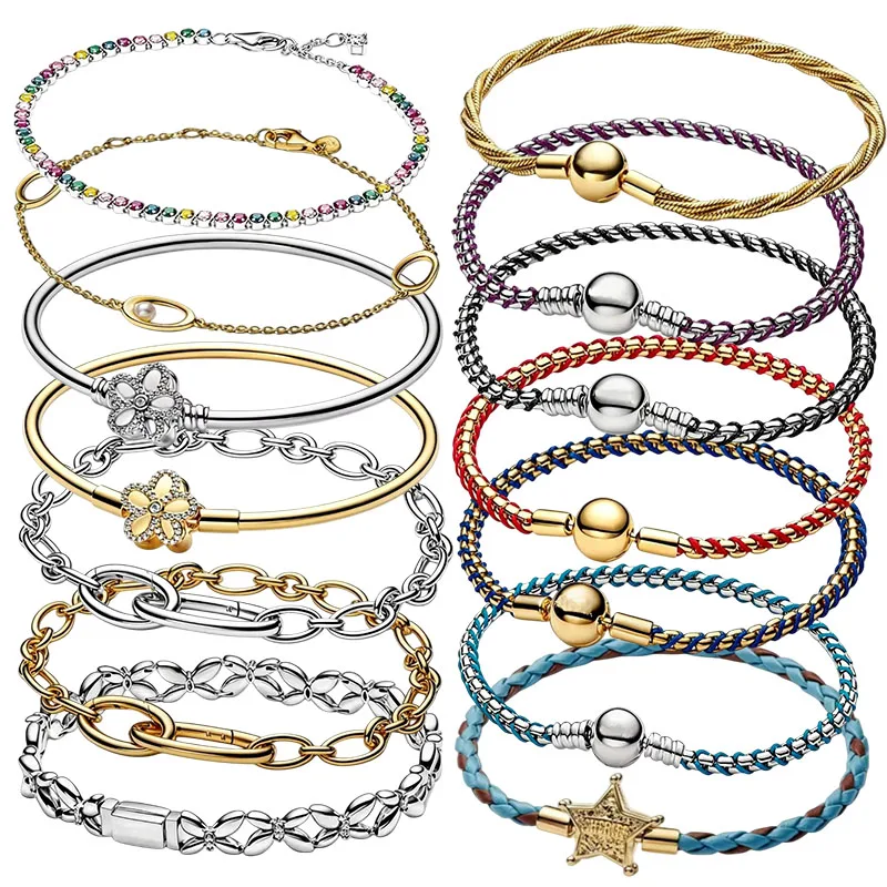 

New 925 Silver Rainbow Tennis Braided Rope with Open Elliptical Chain Bracelet, Summer 2026 Women's DIY Fashion Gift Jewelry