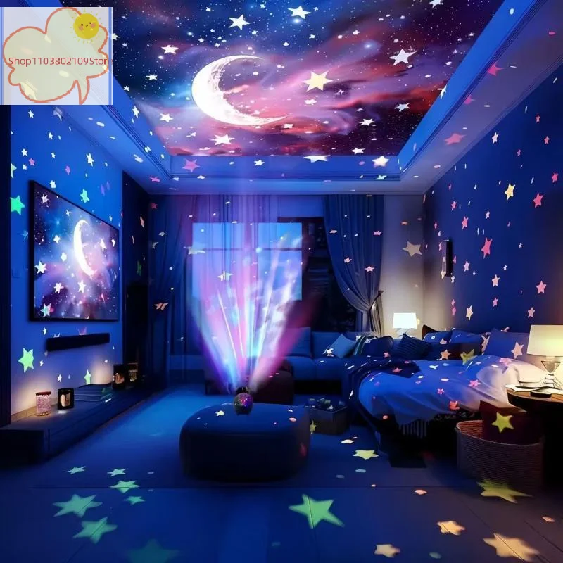 【HT】【HT】LED Night Light Starry Sky Galaxy Moon Projector Light Auto Color Changing USB 5V RGB Ambient Light For Kids Room