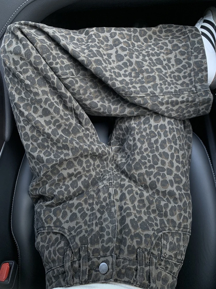 

Американские ретро-джинсы с леопардовым принтом, широкие штанины, высокая талия, прямые, стройнящие, в пол, для женщин, весна-осень, новинка