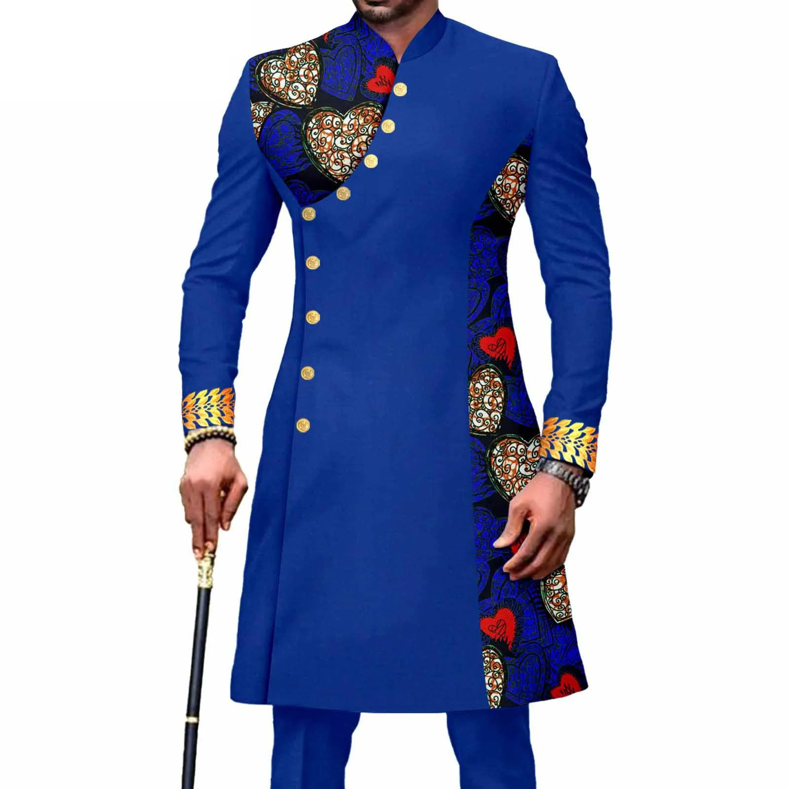 

New African Suit for Men Slim Fit Single Breasted Print Blazer and Pant Outfit 2 Piece Set Embroidery Coat Wedding Attire