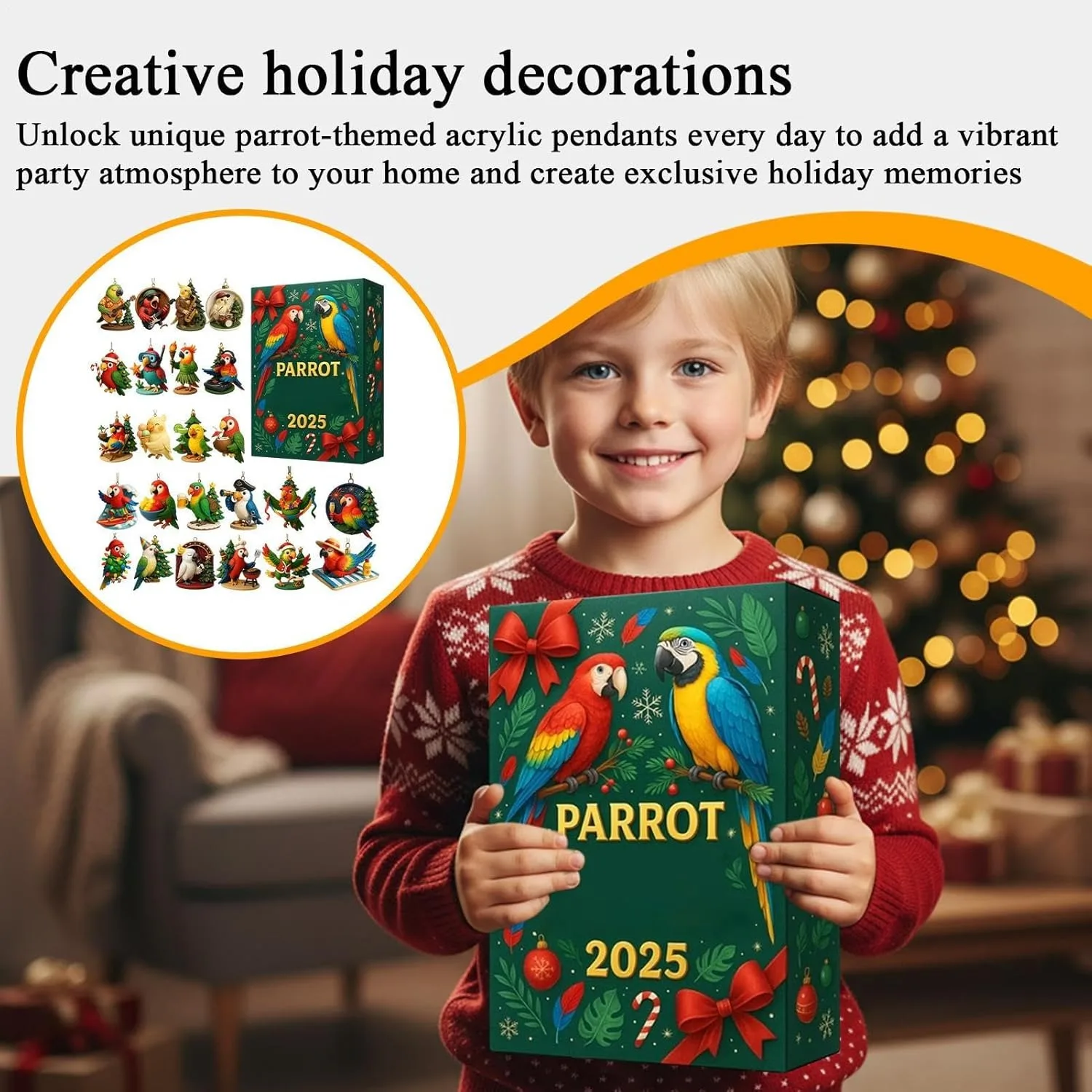 الطيور عيد الميلاد التقويم عالية الجودة عيد الميلاد العد التنازلي التقويم الببغاء الطيور زينة لطيف الببغاء تقويم القدوم للهدايا #4