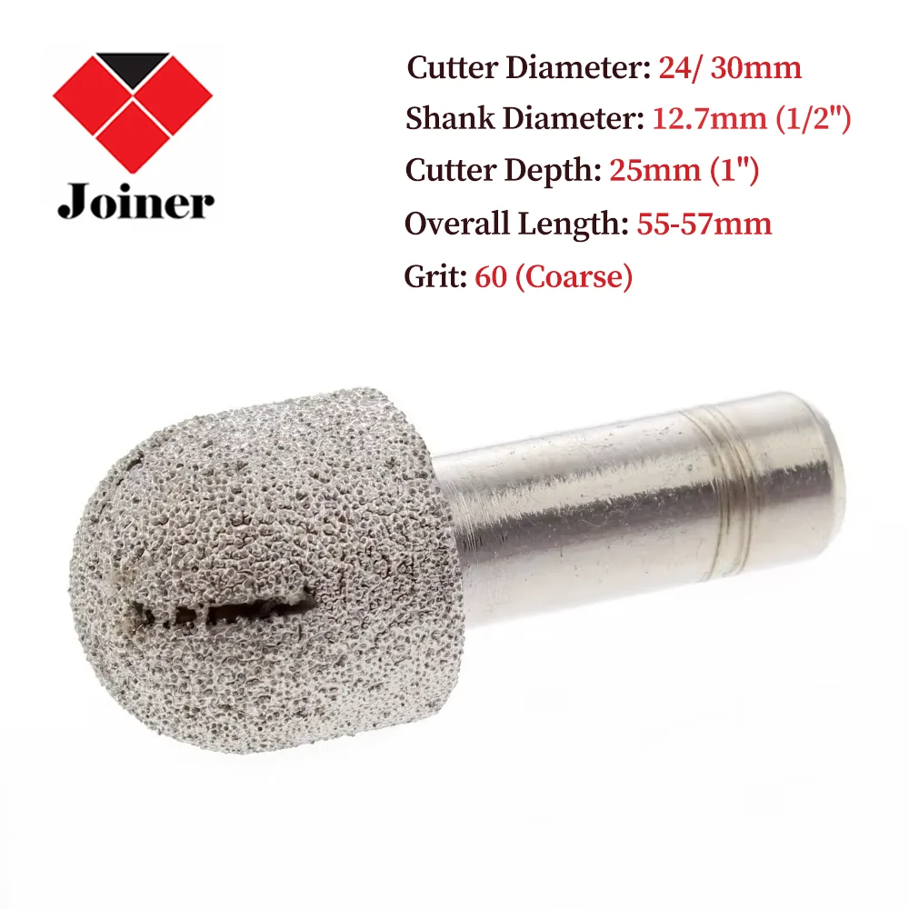 

24/30mm R12 R15 Brazed Diamond Profile Wheel BALL ROUND NOSE Router Bit Head Shank 1/2" Grit 60 Coarse For Marble Granite Rock