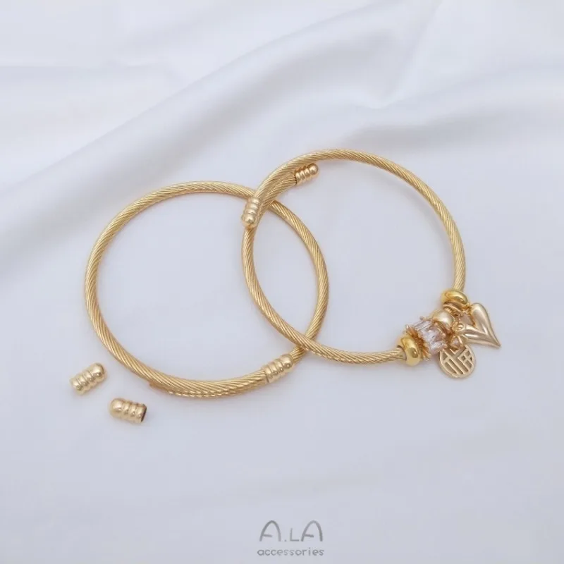 Elastic Steel Wire Ring Bracelet 14K Gold Color Opening Bracelet DIY Handmade String Bead Hanging Pendant Bracelet Ring