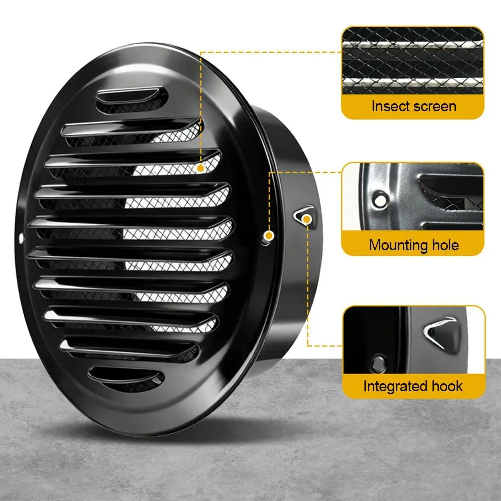 Stainless Steel Air Ventilation Cover Round Easy To Install Air Outlet Vent Built-in Mesh Air Vent Grille Ducting Ventilation