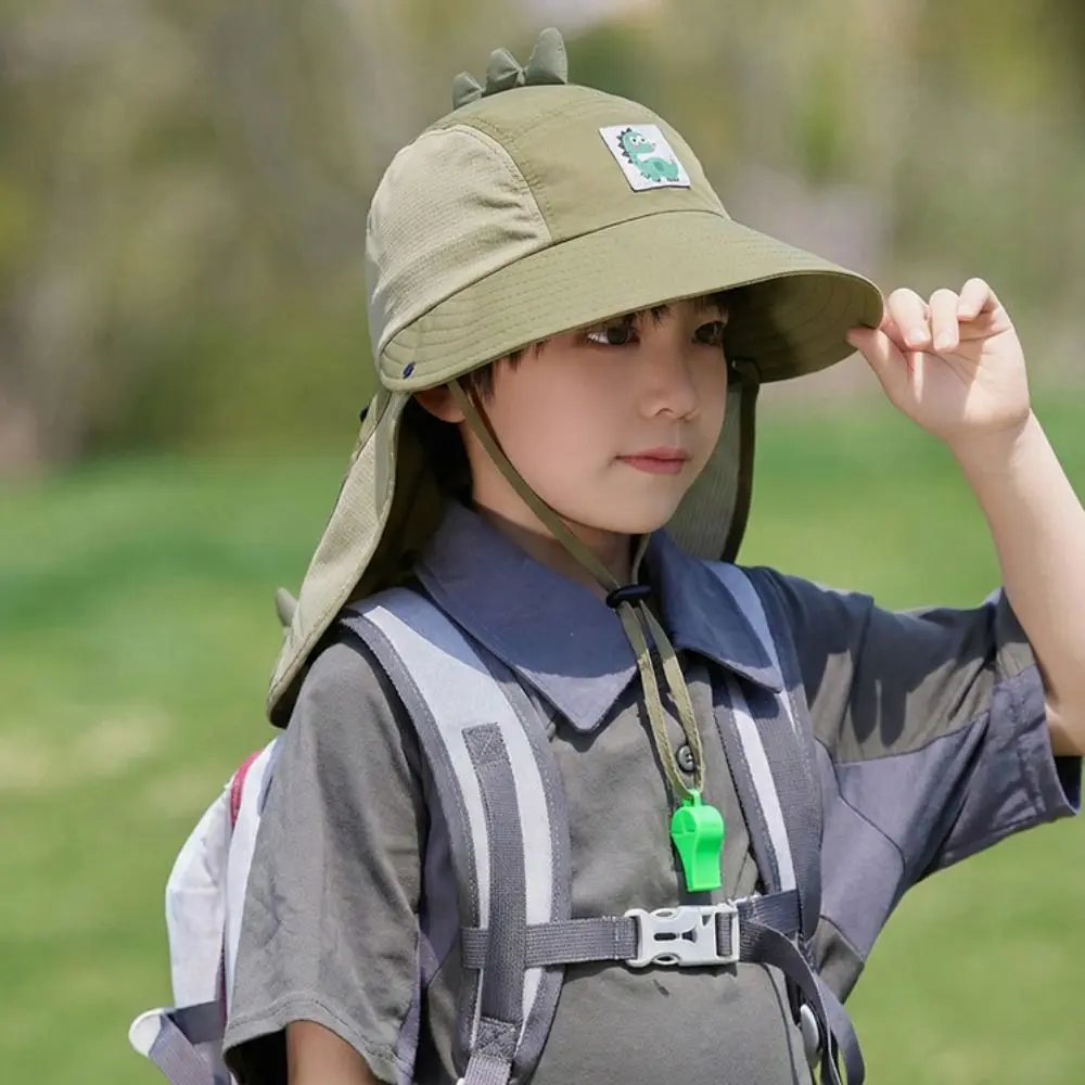 

Big Brim Children's Sun Hat Sun Protection Foldable Whistle Sunscreen Hat UV Resistant Neck Cover Children Beach Cap Summer