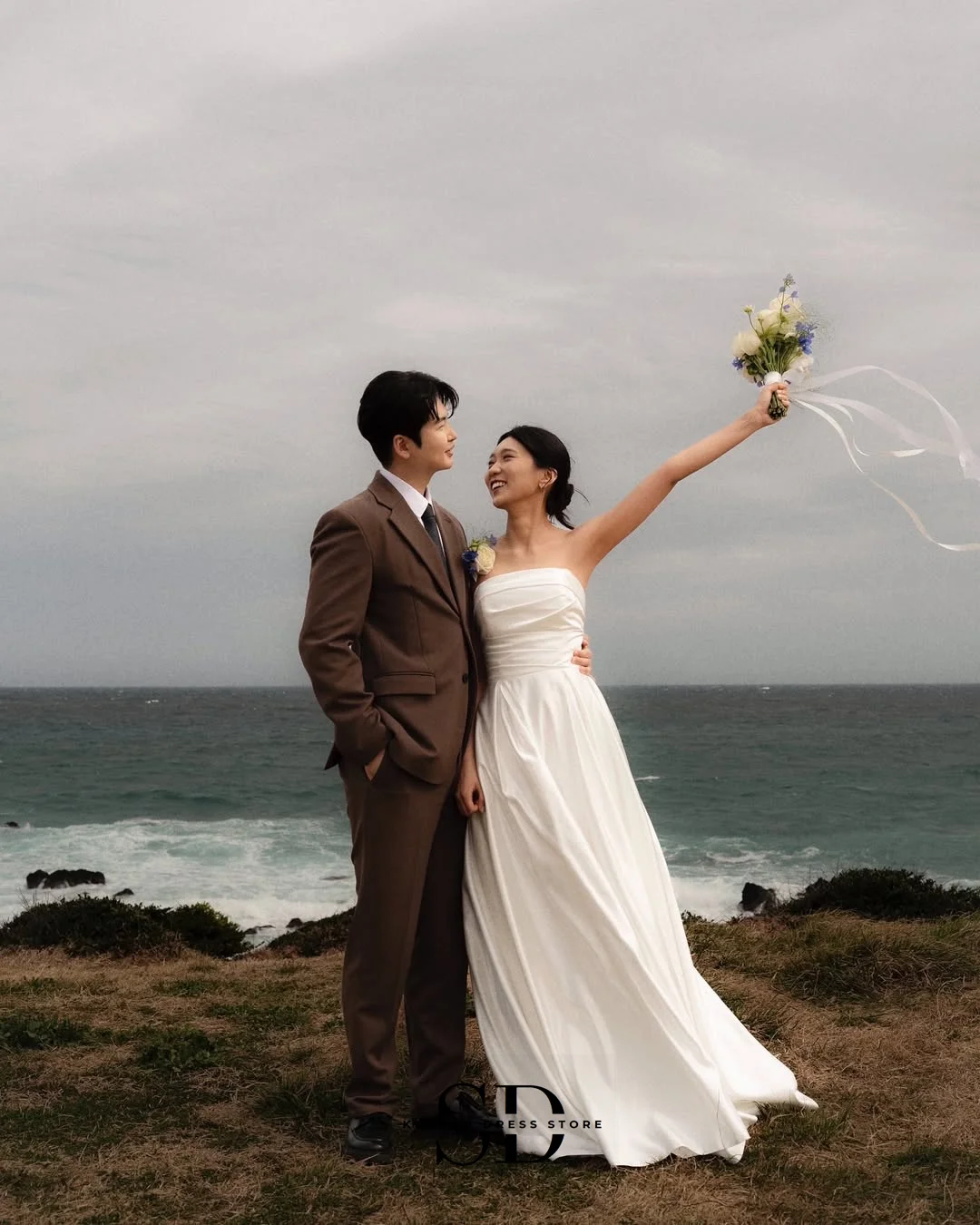 Sondr simples coreano vestidos de casamento sem alças vestido de noiva personalizado ao ar livre elegante uma linha vestidos de casamento snap