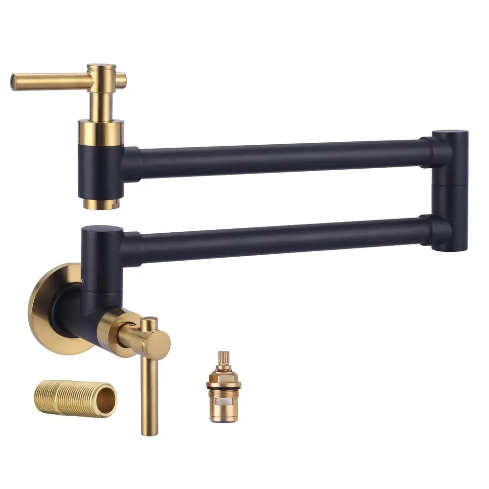 Brass Wall Mount Pot Filler Faucet Double Joint Swing Arm NSF Certification Quick Installation