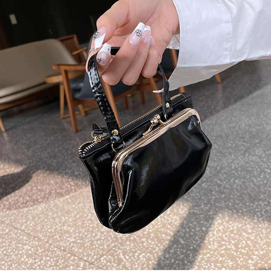 Genuine leather oil wax top layer coin purse cowhide ladies lipstick, keys,wallet storage small card case with zipper kiss lock