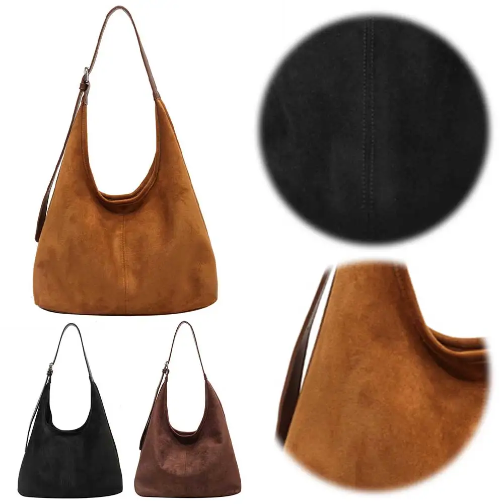 

Women Suede Shoulder Bag Stylish Crossbody Bag Large Capacity Top Handle Bag Adjustable Strap Chic Hobo Bag Vintage Satchel Bag