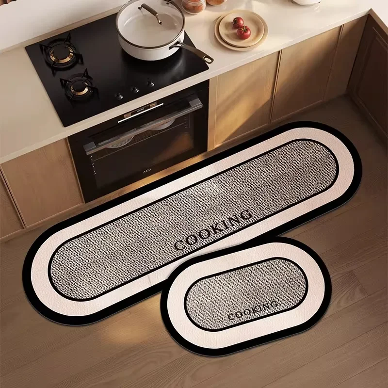 Mat for Kitchen Waterproof Non-slip Leather PVC Floor Mat Retro Style Rug High-end Long Carpet Oil-proof Stain-resistant Carpets