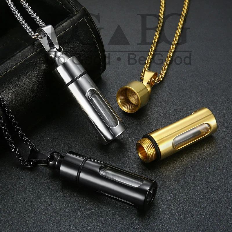 Urn Pandant Funeral Ashes Holder Cremation Necklace Souvenirs Pet Keepsake Memorial Jewelry Gift Stainless Stee Glass Cylinder