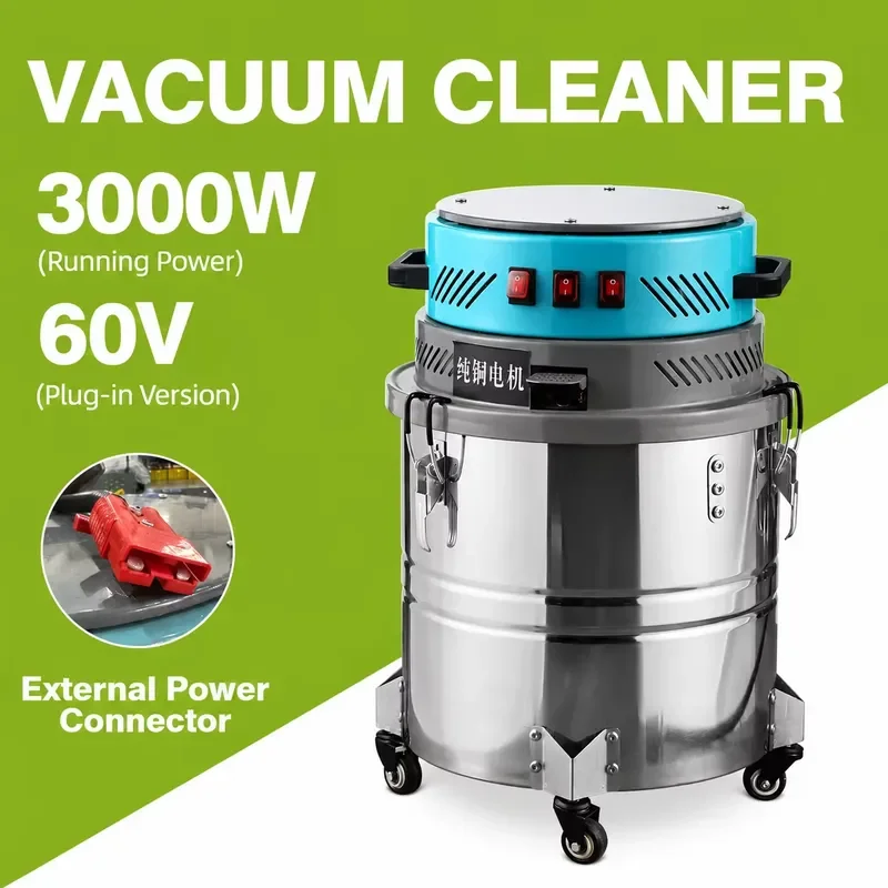 Low Noise Wet Dry Vacuum Cleaner 60L 3000W Pure Copper Motor Ultra Quiet Commercial Vacuum for Workshop Cleaning Dust Removal