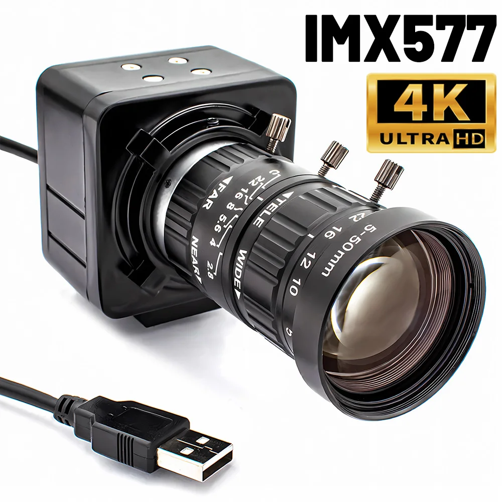 

12MP USB Camera 1/2.3" IMX577 CMOS 1080P 120FPS Industrial Metal Box With Varifocal Lens Plug Play For Meeting Document Scanning