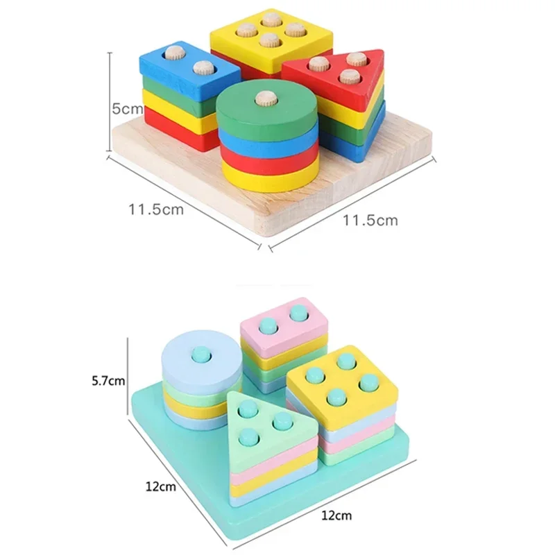 Hot Kids Montessori Giocattoli in legno Blocchi Macaron Giocattolo di apprendimento Musica per bambini Sonagli Grafica Blocchi di legno colorati Giocattolo educativo