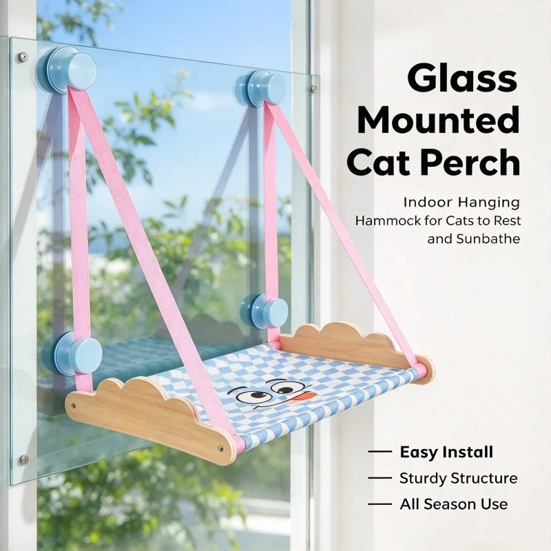 Cat Window Perch, Suction Cup Glass Hammock, Breathable Cat Bed for Indoor Cats Sunbathing