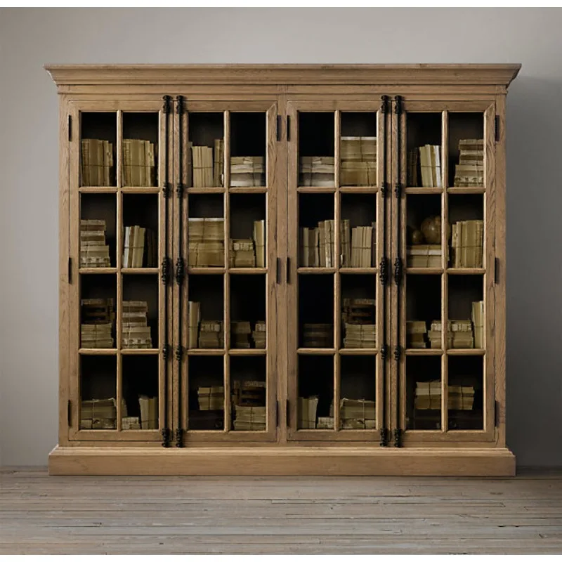 French country retro home locker, solid wood dining side cabinet, living room wabi sandy wind oak bookcase