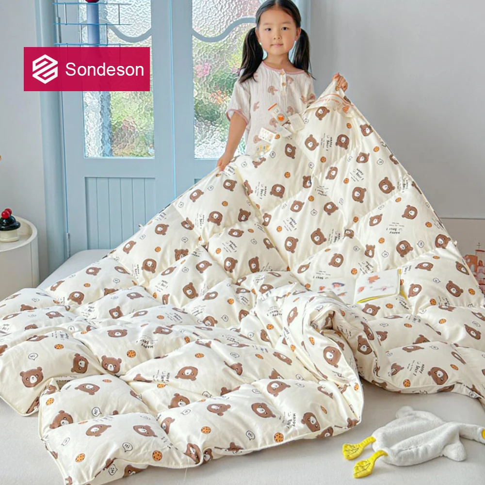 

Sondeson Cartoon Bear 100% Goose Down Duvet Filler 3D Bread Quilt Baby Kid Warm Sleep Comforter Brocade Class A Grade Blanket