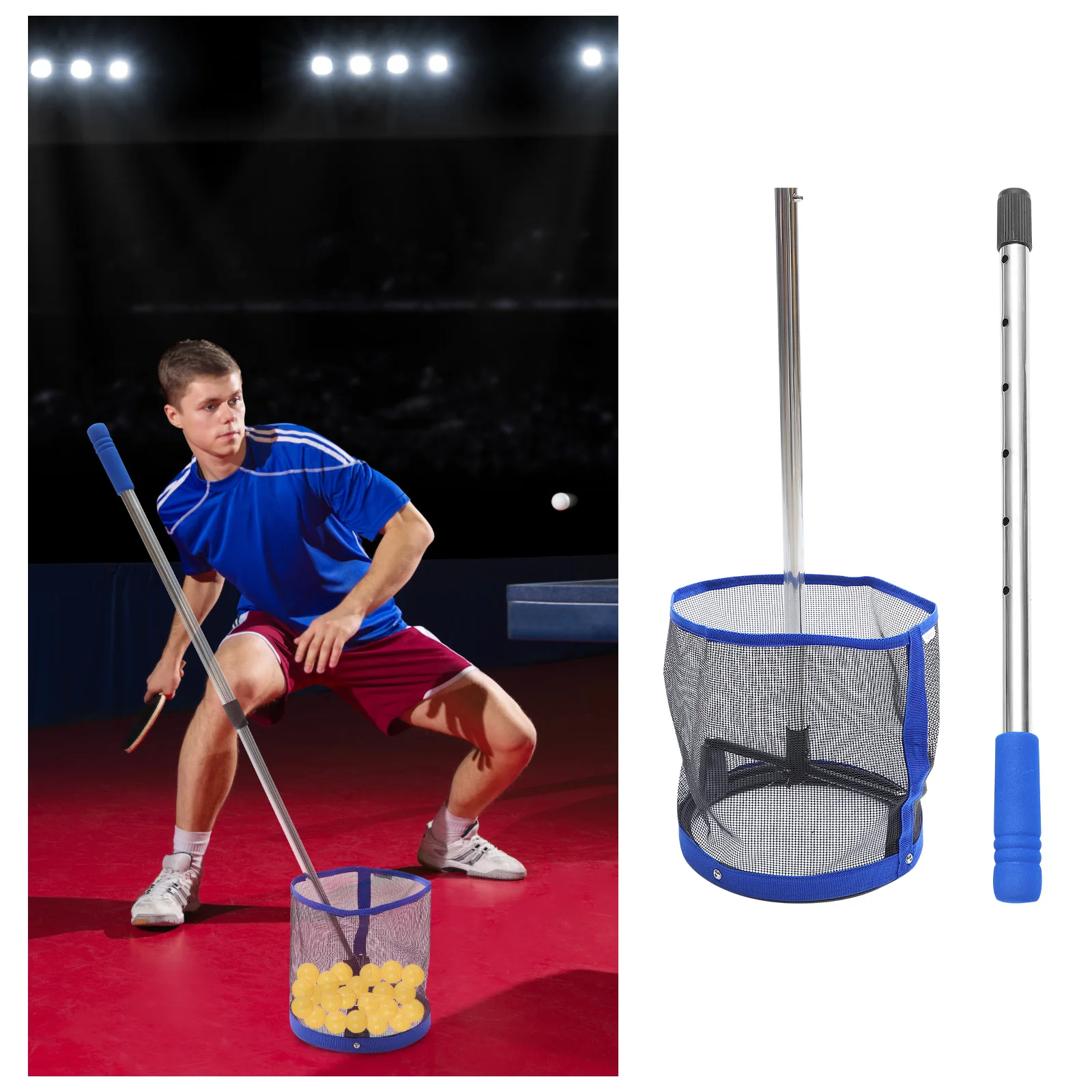 

Portable Tennis Ball Picker Upper Stainless Steel Collector Child Garden Pong Adjustable Telescopic H Storage Space Saving