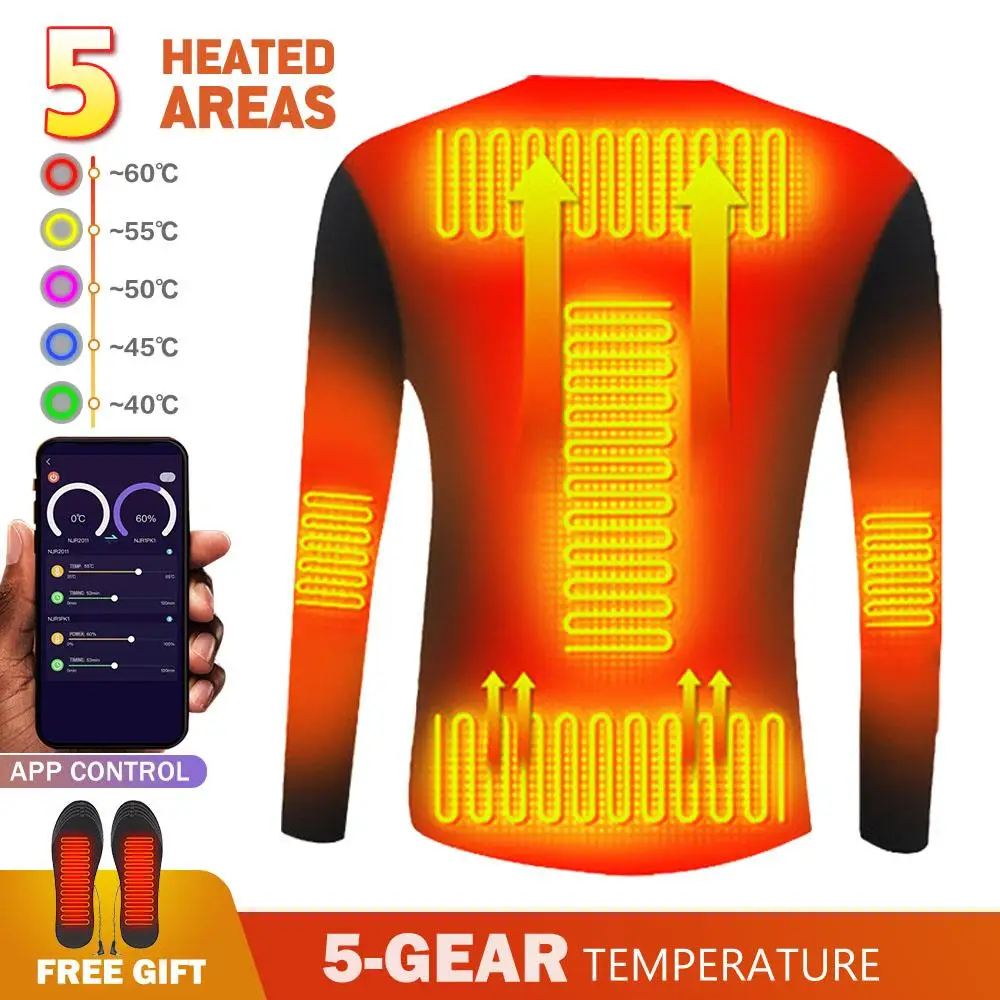 

Heated Underwear Moto Heating Underwear Suit Smart Phone APP Control Temperature USB Battery Powered Fleece Thermal Underwear