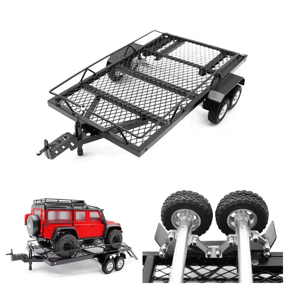 

1:18 Metal RC Car Trailer for TRX4M/SCX24/FCX24 | Heavy Duty Cargo Carrier | 1/18 1/24 Scale Upgrade Parts | Off-Road Accessorie