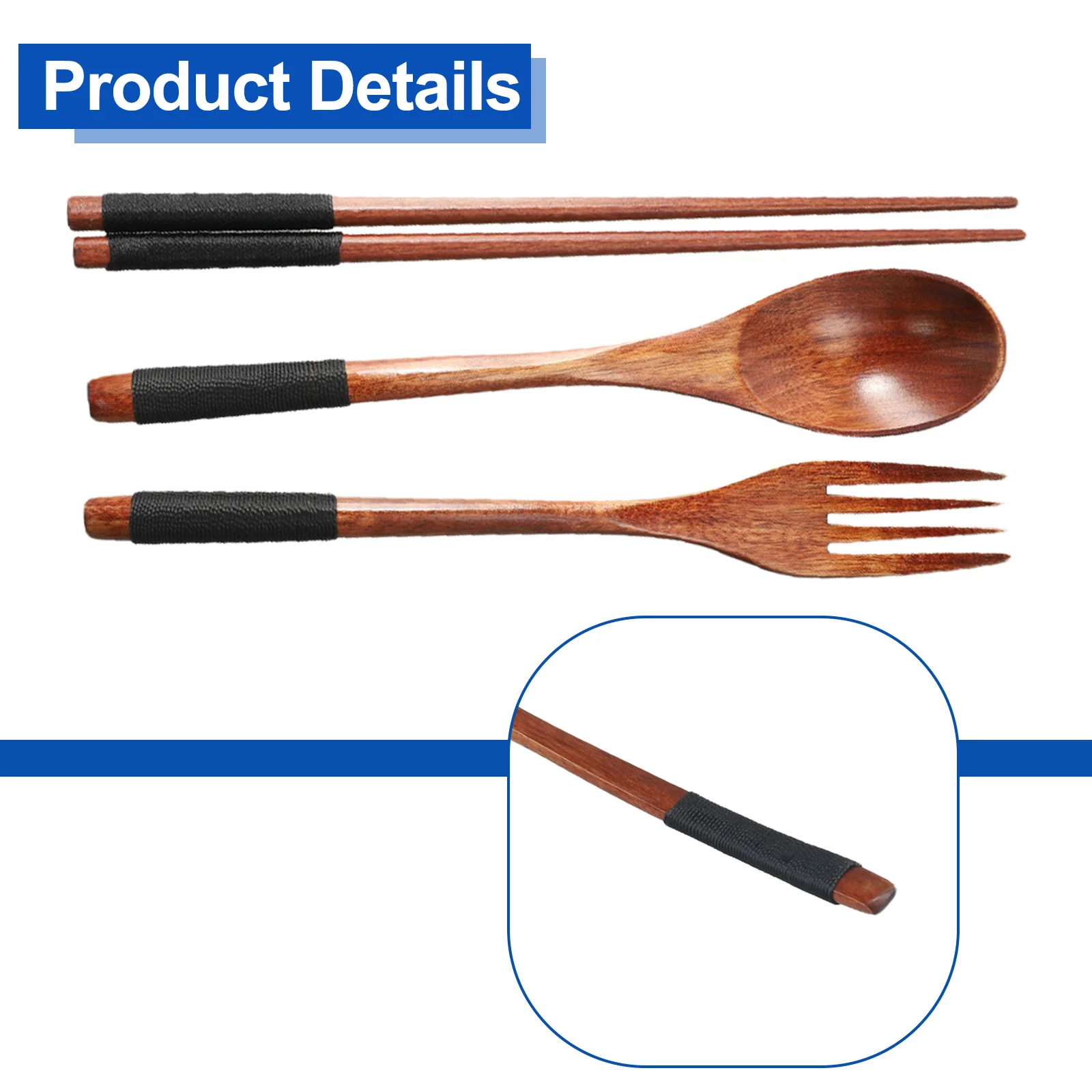 3PCS Wooden Flatware Set Wooden Portable Set Chopsticks Spoon Fork Tableware  Soup Teaspoon Catering For Kicthen Dining Bar