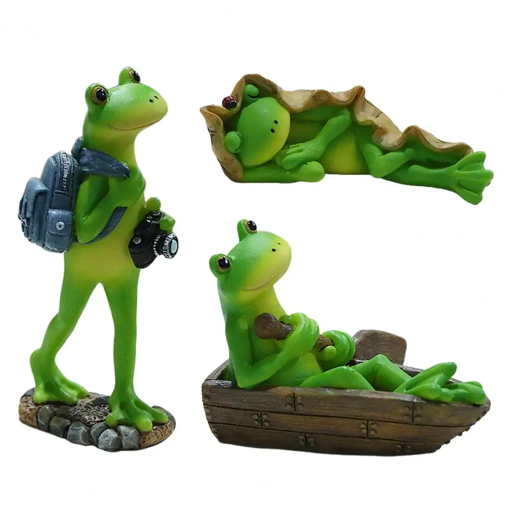 Resin Frog Figurine Planter Decoration Frog Statue Outdoor Garden Decor Frog Sculpture for Patio Yard Fairy Garden Home Decorati