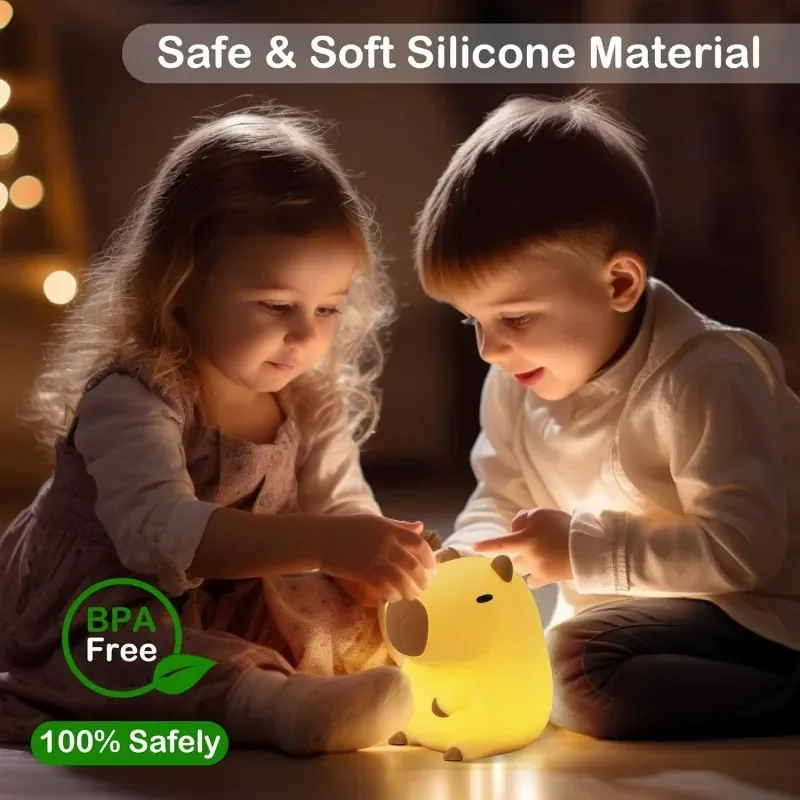 Cute Cartoon Capybara Night Light Silicone Animal Lamp USB Rechargeable Timing Sleeping Nightlight Kids Bedside Decor Lamp Gifts