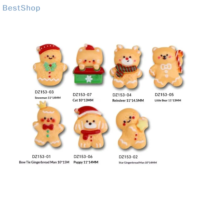 10 قطعة Kawaii عيد الميلاد الزنجبيل رجل الأيائل الراتنج مسمار السحر الكرتون الإبداعية الأصفر الدب ثلج مسمار الفن زينة DIY الأظافر #6