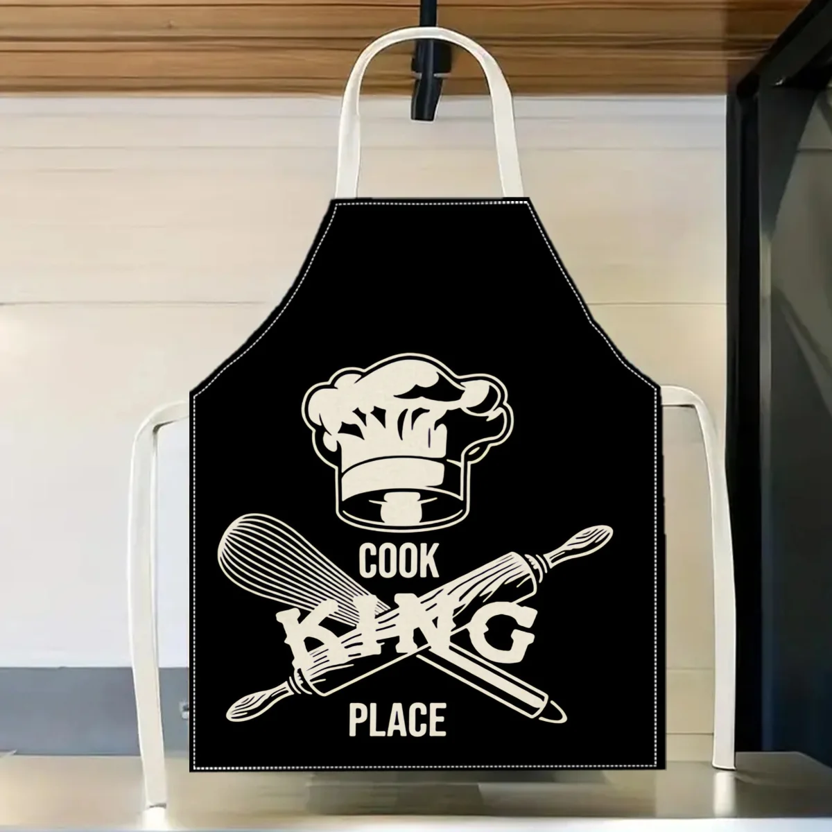 1pc Cook King Place Apron Linen Cotton Chef Hat Rolling Pin Kitchen Cooking Baking Gift for Men Dad Funny Culinary Bib for Grill