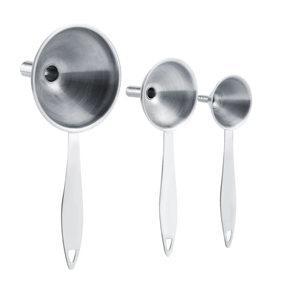 3pcs Stainless Steel Mini Kitchen Funnels Long Handle Cleaning Brushes Included Small Funnels Set Long Handle Funnels