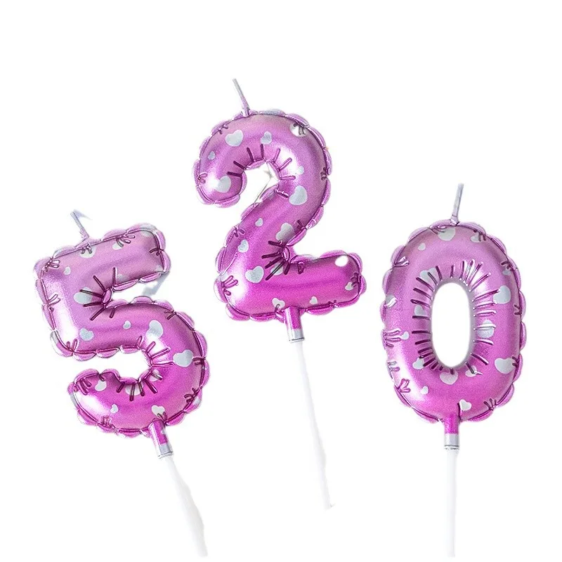 Lo más nuevo, vela para pastel, globos rosas, adorno para tarta de 0-9 números, decoración para tarta de fiesta para niña, vela de amor, decoración creativa para pasteles de cumpleaños