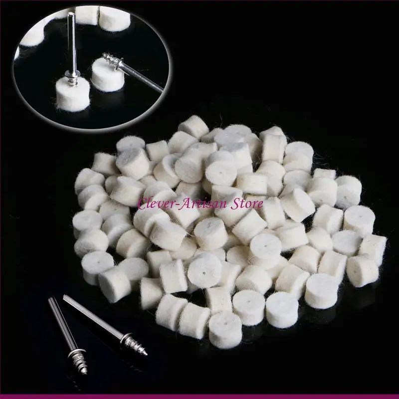 100Pcs 양모 펠트 연마 버핑 패드 13mm + 연삭 휠 용 2 생크, 보석/금속 용 2 생크가있는 연마 휠 키트