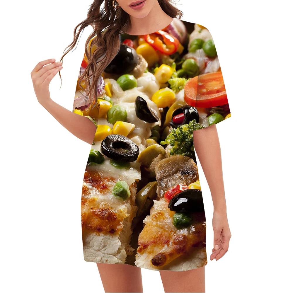 

CLOOCL Newest Women T-shirt Rich and Tasty Pizza Graphics 3D Print Loose Casual Short Sleeve Crew Neck Tee Tops Women Clothes