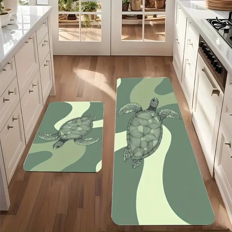 

1PC Sea turtle Pattern Kitchen Rug Non-Slip Door Mat Pop design Bathroom Rug Bath Mat Carpet for Home Sink Laundry ecoreeree