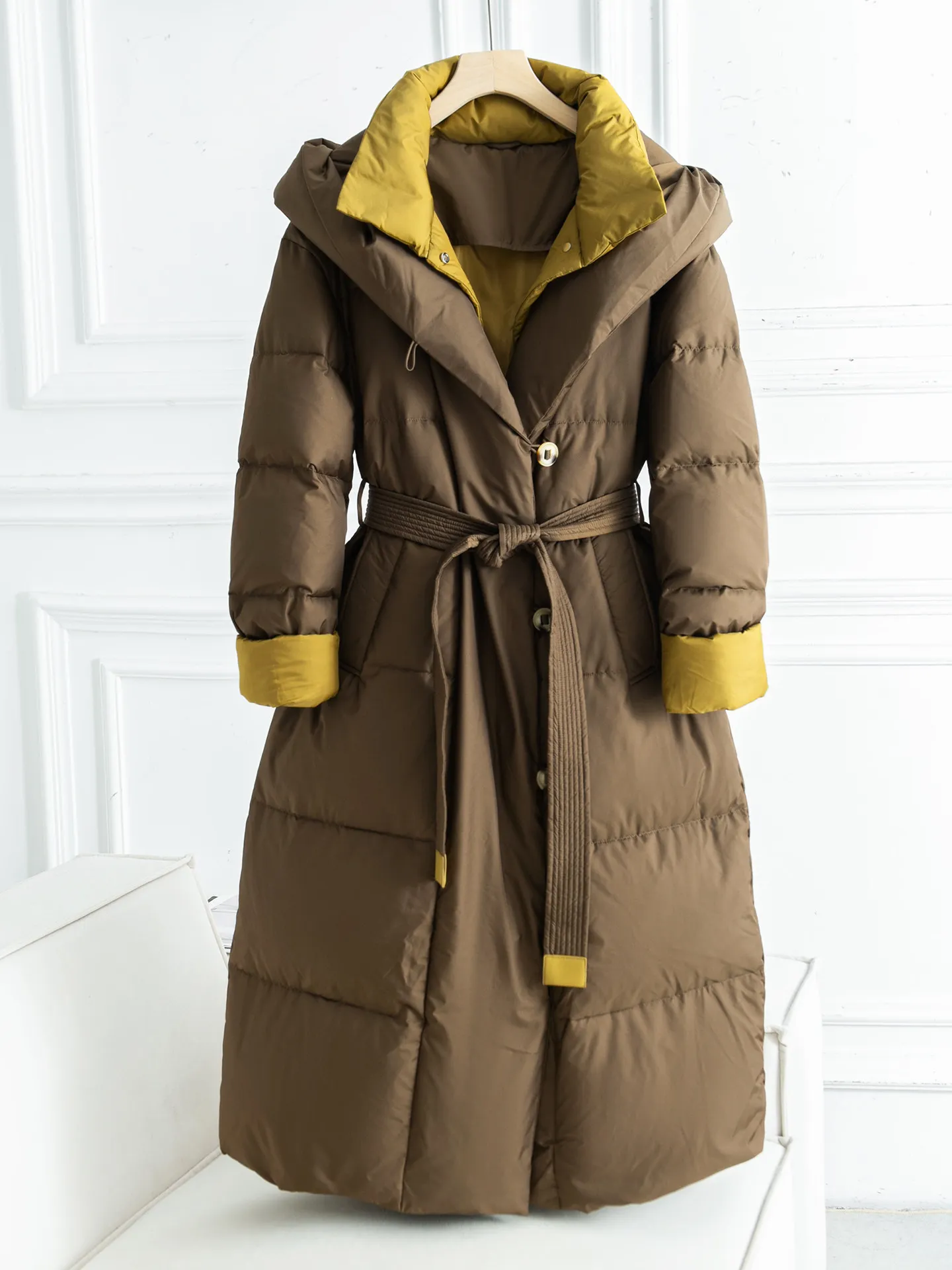 Doudoune ample à capuche pour femme, longue, en duvet de canard blanc 90, nouvelle collection hiver 2026