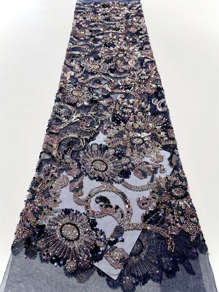 Afrikaanse Nigeriaanse hoogwaardige pailletten tule kant stof voor galajurken kralen borduurwerk naaien netto doek 5Yard