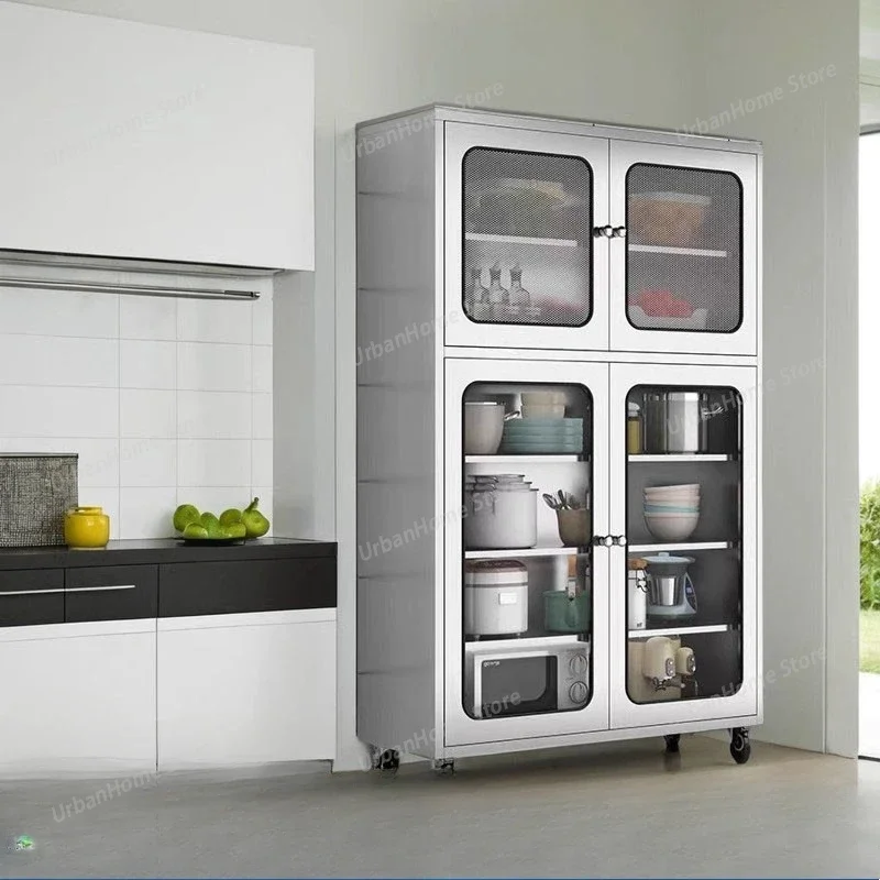 Edelstahl-Küchenschrank Sideboard Schließfach Haushaltsküchenschrank Restaurant-Schrank mit Gittertür Mehrstöckiger Schrank