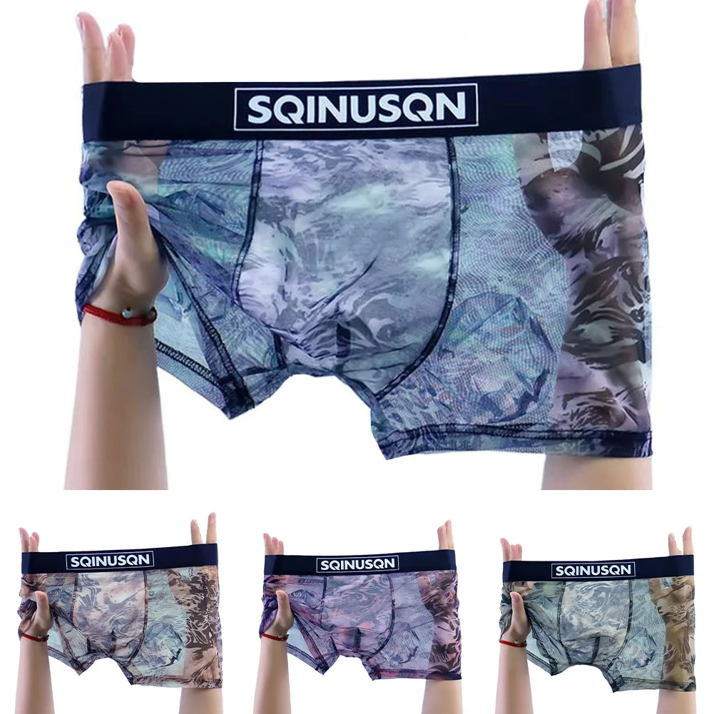 

Сетчатые боксеры из ледяного шелка, нижнее белье, мягкий крой, тонкий материал, новый сорт, удобный дизайн, легкие боксеры