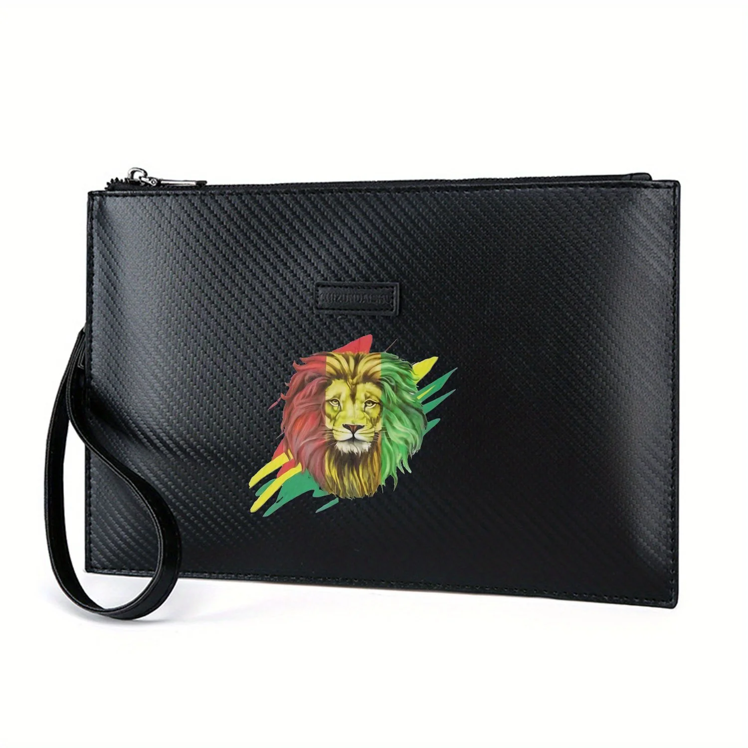 Lion head colors,red,yellow,green design. Elegant Printed PU Men's Handbag Fashionable and Practical for Everyday Carry