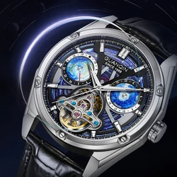 GUANQIN Men's Watches Starry sky Dial Map Design Tourbillon Automatic Watch Men Luminous Mechanical Wristwatch Men For 2024 New