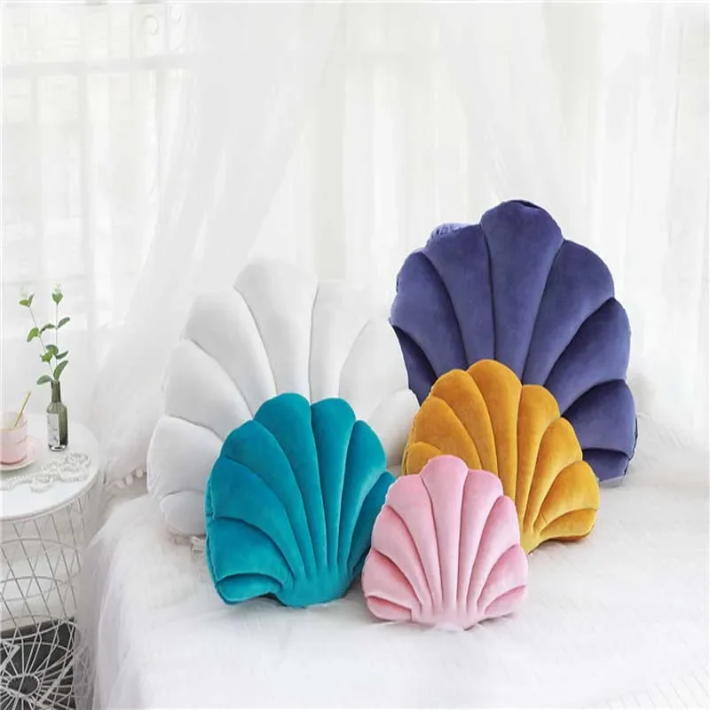 Colorful Shell Pillow for Home Chair Seat Cushion Luxury Velvet Wedding Decorative Wave Back-rest Pad