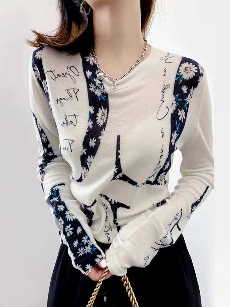 Women Wool Sweaters Korea Fashion Long Sleeve Tops New Pattern Thin Knit For Spring Autumn Clothing Ladies T Shirts Blouse Top
