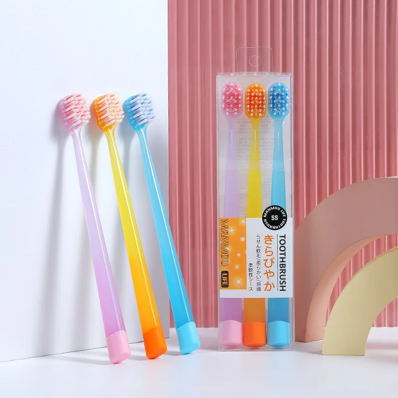 3 PC Spiral Bristle Toothbrush Adult Soft Fur Household Use Suit Couple's Simple And Wide Head Protect Gums Cleaning Teeth Oral