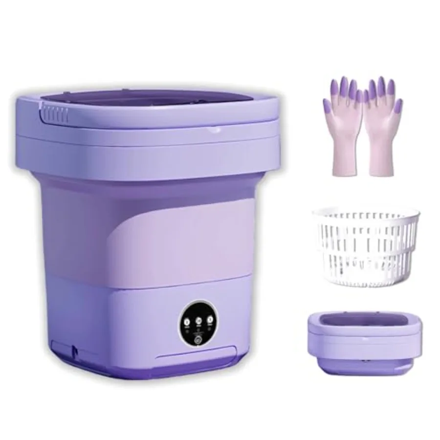 

Портативная мини-стиральная машина 16 л с корзиной для отжима для детской одежды, нижнего белья, носков, одежды для мелких животных, фиолетовая, идеально подходит для автодомов и общежитий