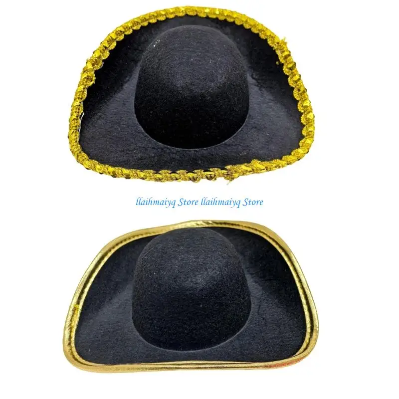 

573B Black Pirate Hat Funny Party Hat Costume Caps Wide Brim Hat for Halloween Dressing up Pirate Party Costume Accessories